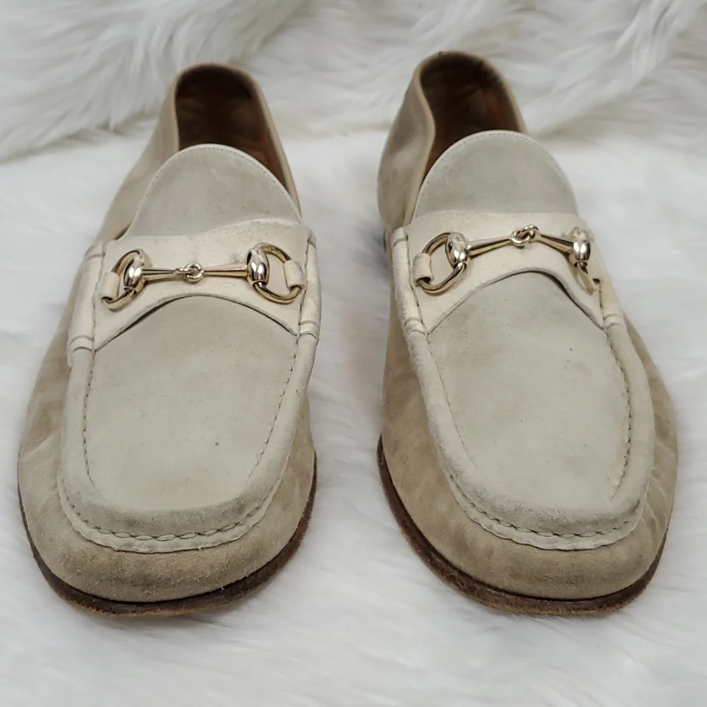 Gucci Horsebit Loafers Three tone solid suede beige slip on shoes men size 11